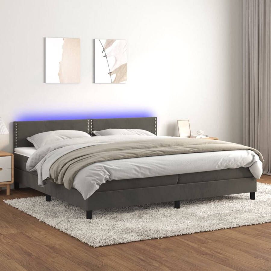 The Living Store Boxspring Bed fluweel pocketvering LED 203x200x78 88 cm donkergrijs +matrassen
