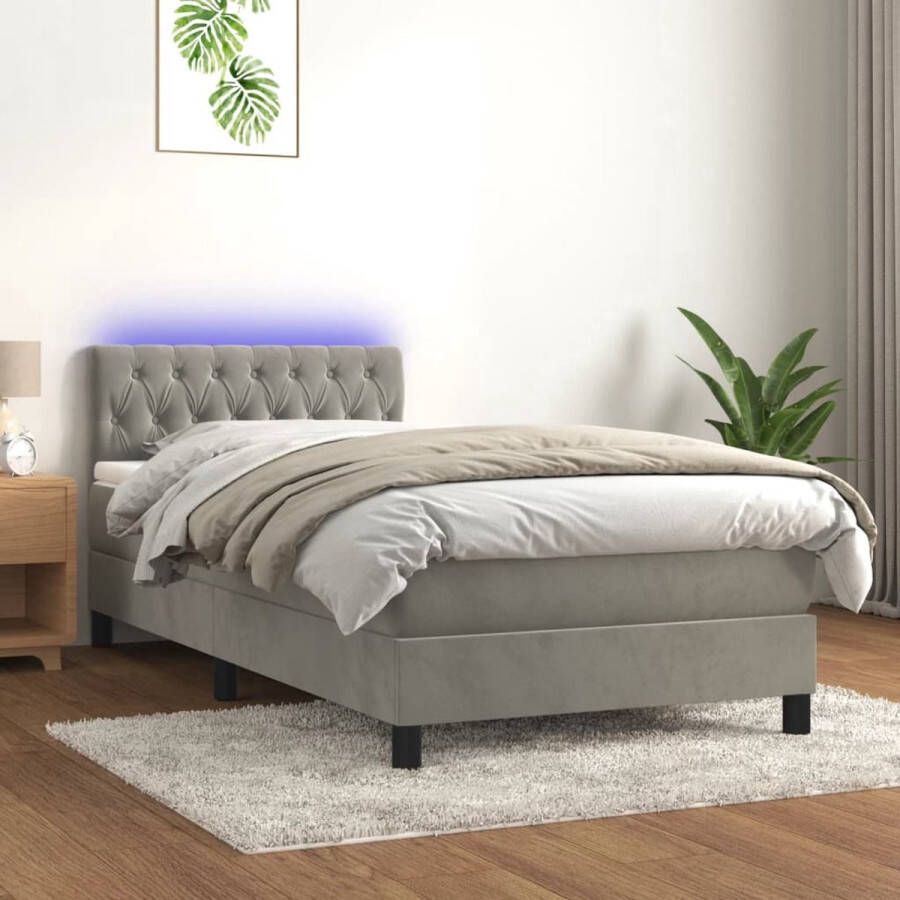 The Living Store Bed Luxueus fluweel Verstelbaar hoofdbord Kleurrijke LED-verlichting Pocketvering matras Huidvriendelijk topmatras