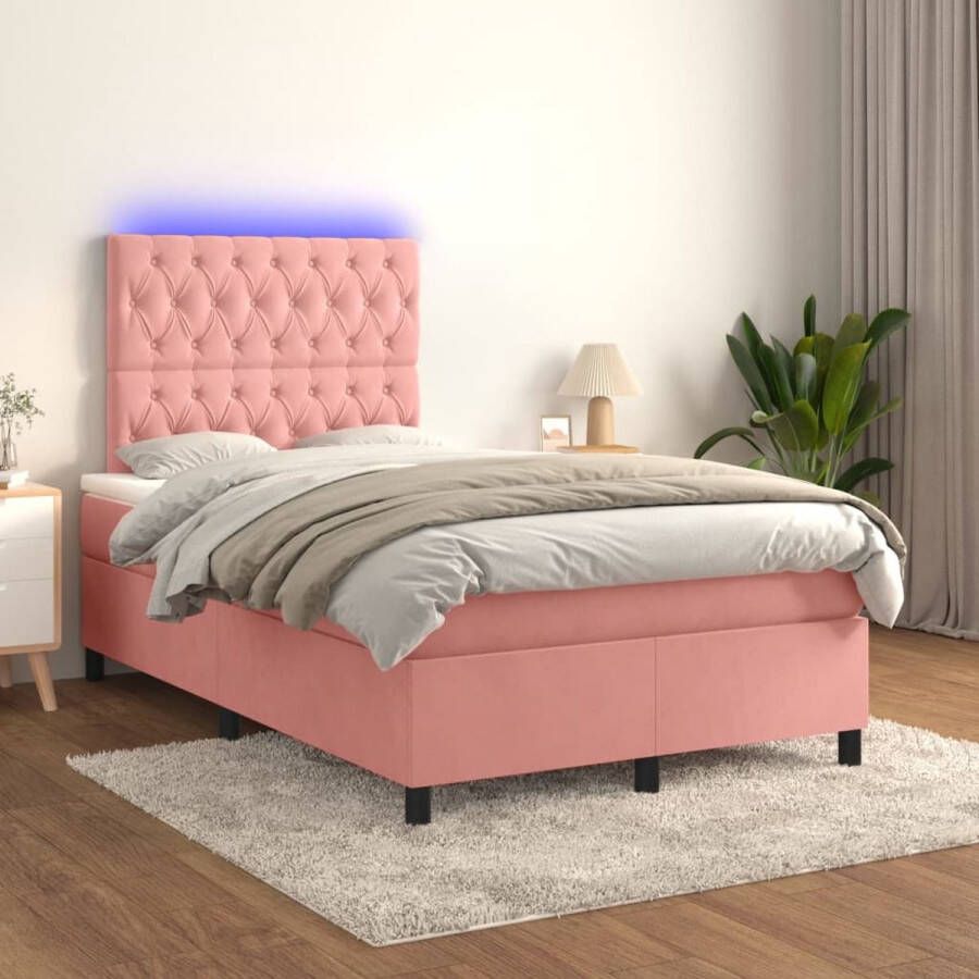 The Living Store Boxspring met matras en LED fluweel roze 120x200 cm Boxspring Bed Fluweel Bed Rooskleurig Bed Led Bed Tweepersoons Bed - Foto 2