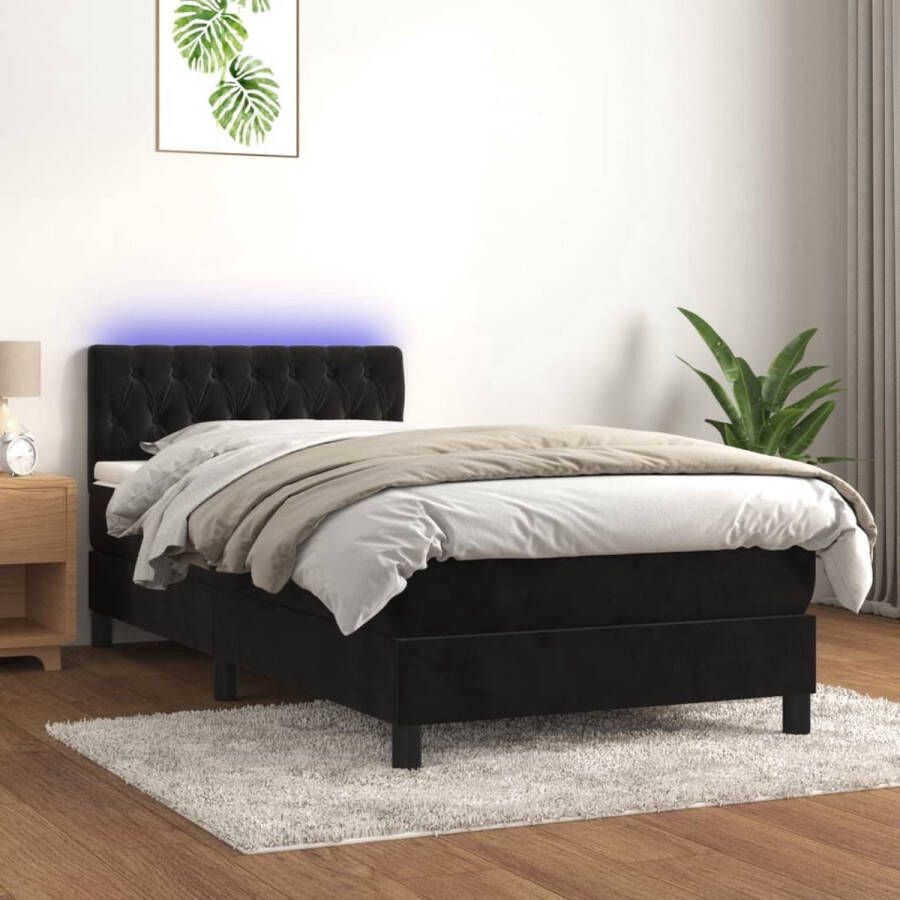 The Living Store Boxspring met matras en LED fluweel zwart 100x200 cm Bed
