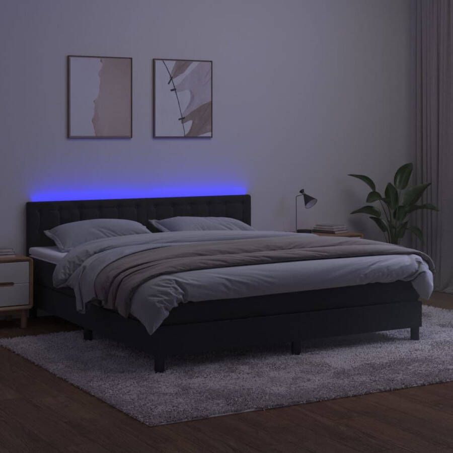 The Living Store Boxspring met matras en LED fluweel zwart 160x200 cm Bed