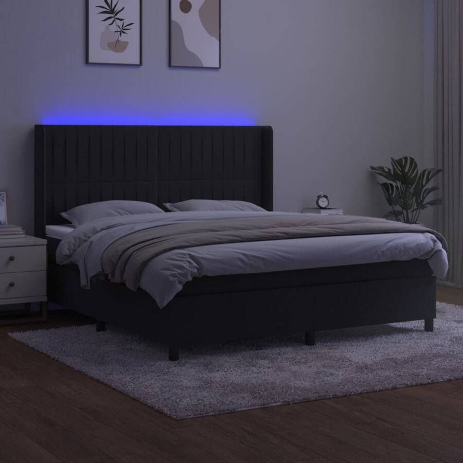 The Living Store Boxspring Bed 203 x 163 x 118 128 cm Zwart fluweel pocketvering matras huidvriendelijk topmatras kleurrijke LED