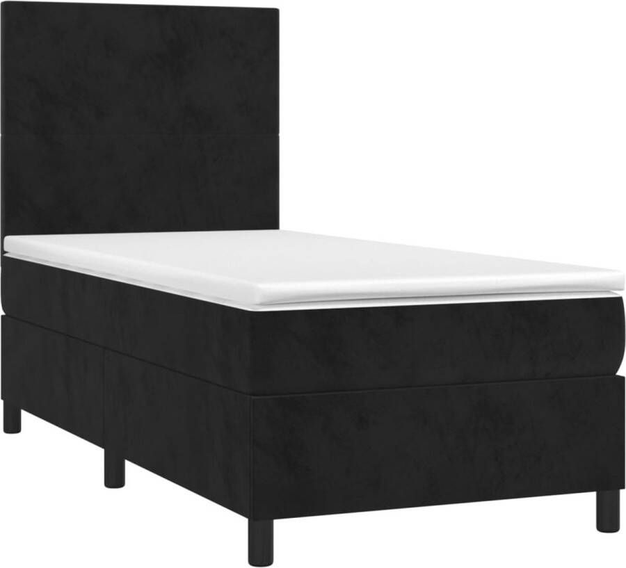 The Living Store Boxspring met matras en LED fluweel zwart 90x200 cm Bed