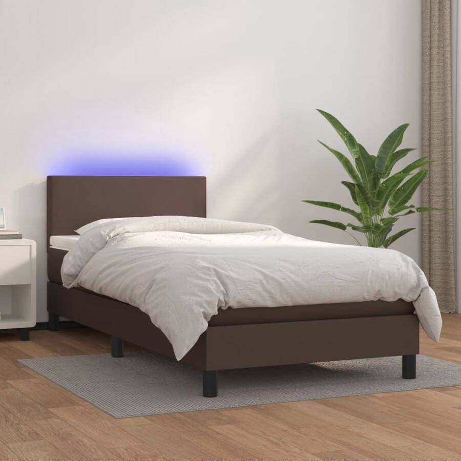 The Living Store Boxspring met matras en LED kunstleer bruin 80x200 cm Boxspring Boxsprings Bed Slaapmeubel Boxspringbed Boxspring Bed Tweepersoonsbed Bed Met Matras Bedframe Ledikant Bed Met LED