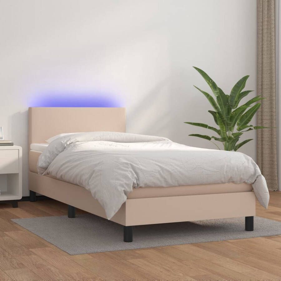 The Living Store Boxspring met matras en LED kunstleer cappuccinokleur 100x200cm Boxspring Boxsprings Bed Slaapmeubel Boxspringbed Boxspring Bed Tweepersoonsbed Bed Met Matras Bedframe Ledikant Bed Met LED