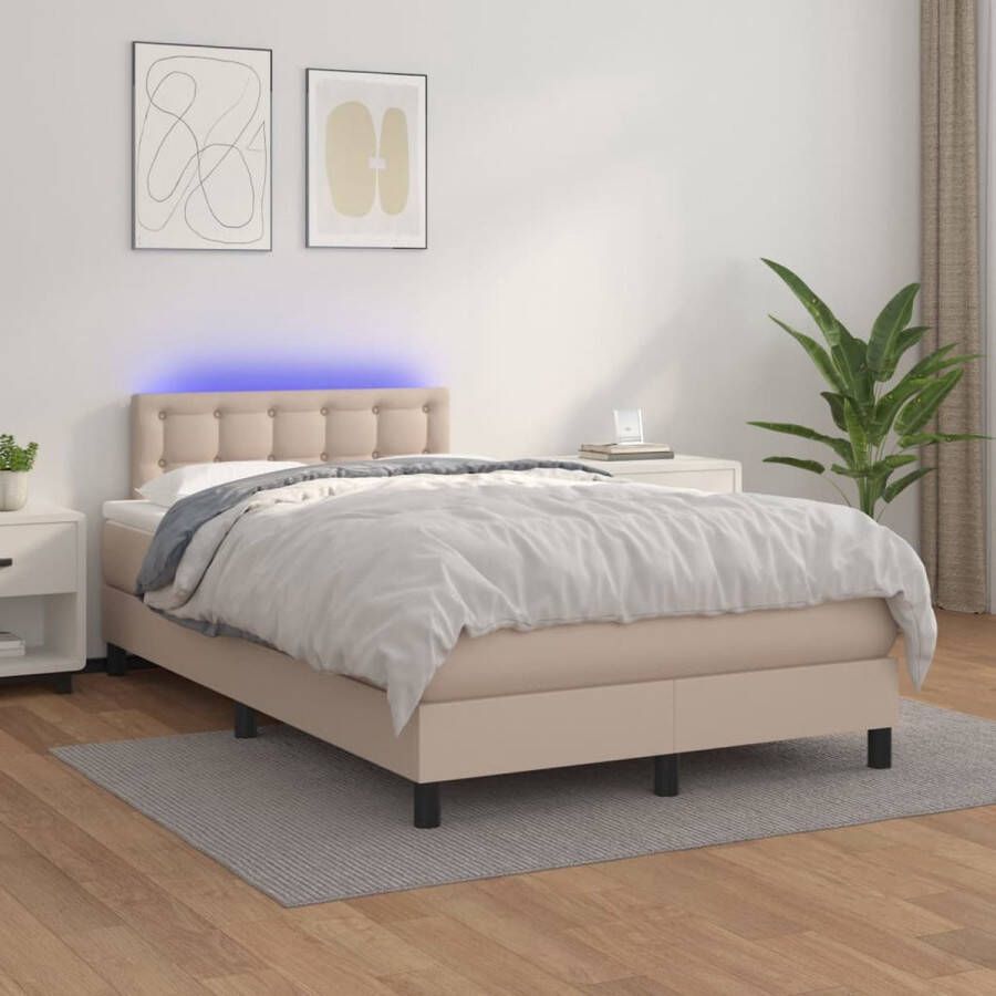 The Living Store Boxspring met matras en LED kunstleer cappuccinokleur 120x200cm Boxspring Boxsprings Bed Slaapmeubel Boxspringbed Boxspring Bed Tweepersoonsbed Bed Met Matras Bedframe Ledikant Bed Met LED