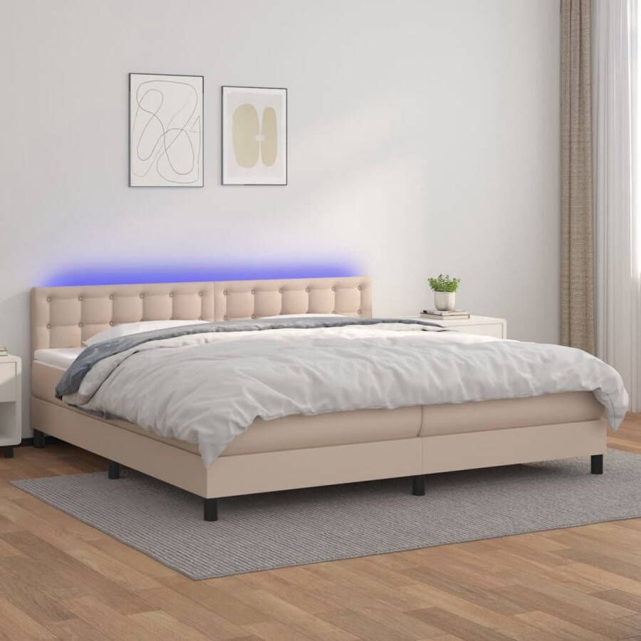 VidaXL The Living Store Boxspring met matras en LED kunstleer cappuccinokleur 200x200cm Boxspring Bed Led Lamp Kunstleder Bed Elektrisch Verstelbare Hoofdbord Pocketveer Matras - Foto 2
