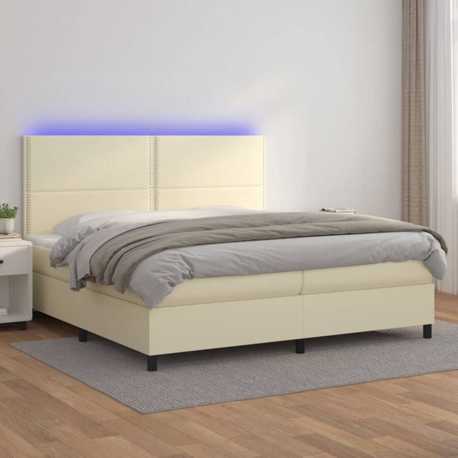 The Living Store Boxspring met matras en LED kunstleer crèmekleurig 200x200 cm Boxspring Boxsprings Bed Slaapmeubel Boxspringbed Boxspring Bed Tweepersoonsbed Bed Met Matras Bedframe Ledikant Bed Met LED