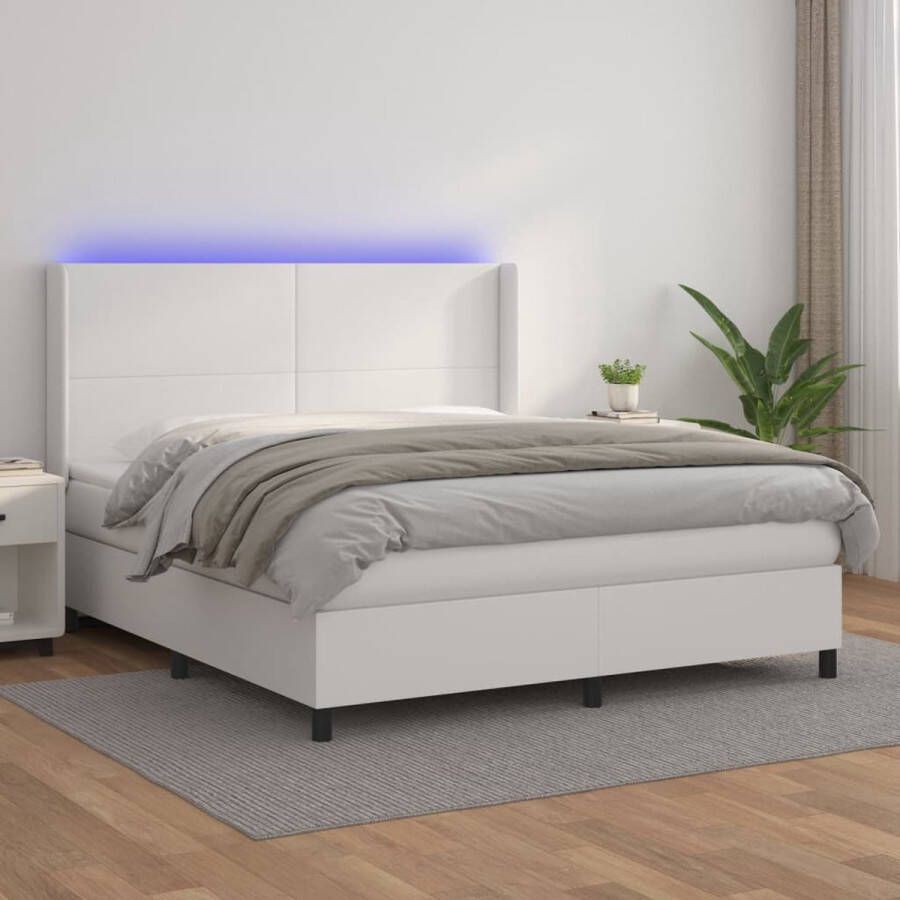 The Living Store Boxspring Bed kunstleer 180x200 cm LED strips pocketvering matras huidvriendelijk topmatras