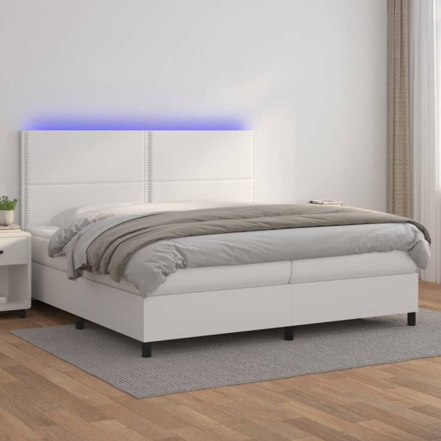 The Living Store Boxspring met matras en LED kunstleer wit 200x200 cm Boxspring Boxsprings Bed Slaapmeubel Boxspringbed Boxspring Bed Tweepersoonsbed Bed Met Matras Bedframe Ledikant Bed Met LED - Foto 1