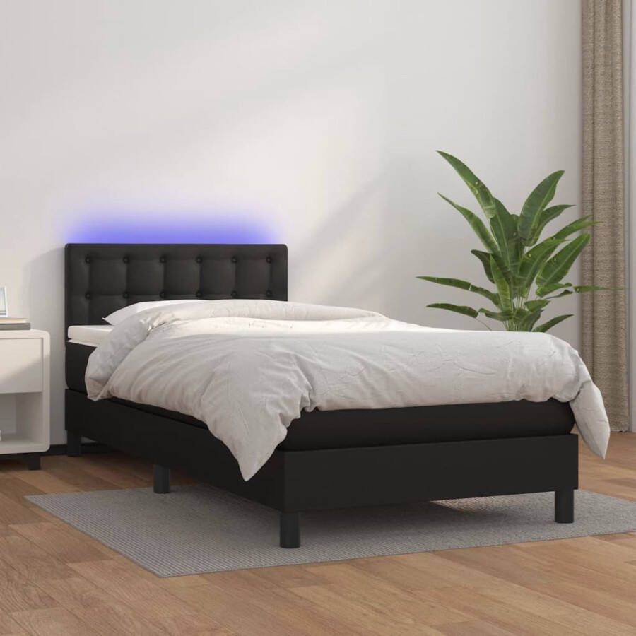 The Living Store Boxspring met matras en LED kunstleer zwart 100x200 cm Boxspring Boxsprings Bed Slaapmeubel Boxspringbed Boxspring Bed Tweepersoonsbed Bed Met Matras Bedframe Ledikant Bed Met LED