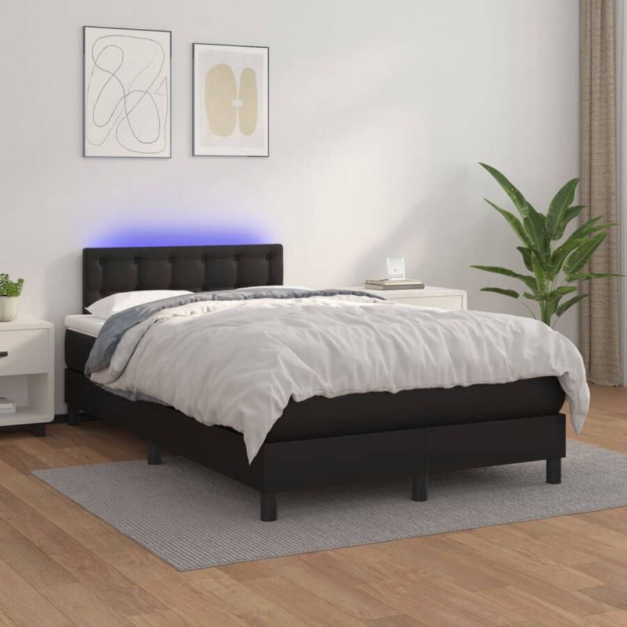 The Living Store Boxspring met matras en LED kunstleer zwart 120x200 cm Boxspring Boxsprings Bed Slaapmeubel Boxspringbed Boxspring Bed Tweepersoonsbed Bed Met Matras Bedframe Ledikant Bed Met LED