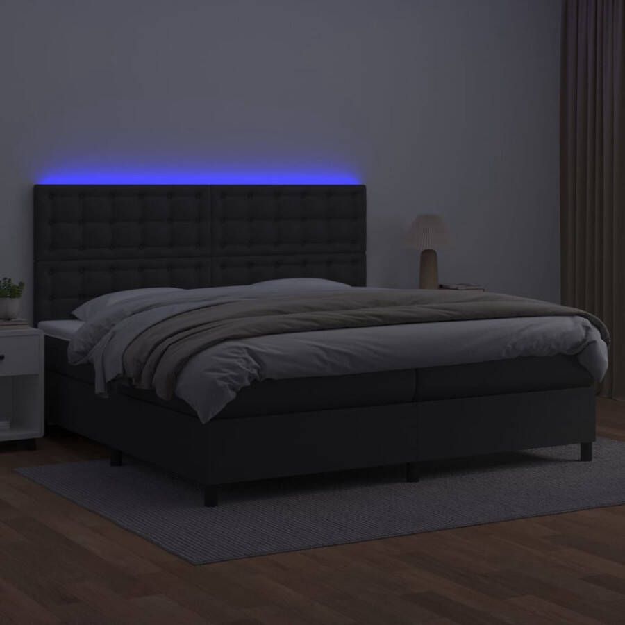 The Living Store Boxspring Bed 203x200x118 128 cm Kunstleer Pocketvering matras Huidvriendelijk topmatras Kleurrijke LED-verlichting Boxspring Bed Lederlook Bed Led Bed Elektrisch Bed King Size Bed