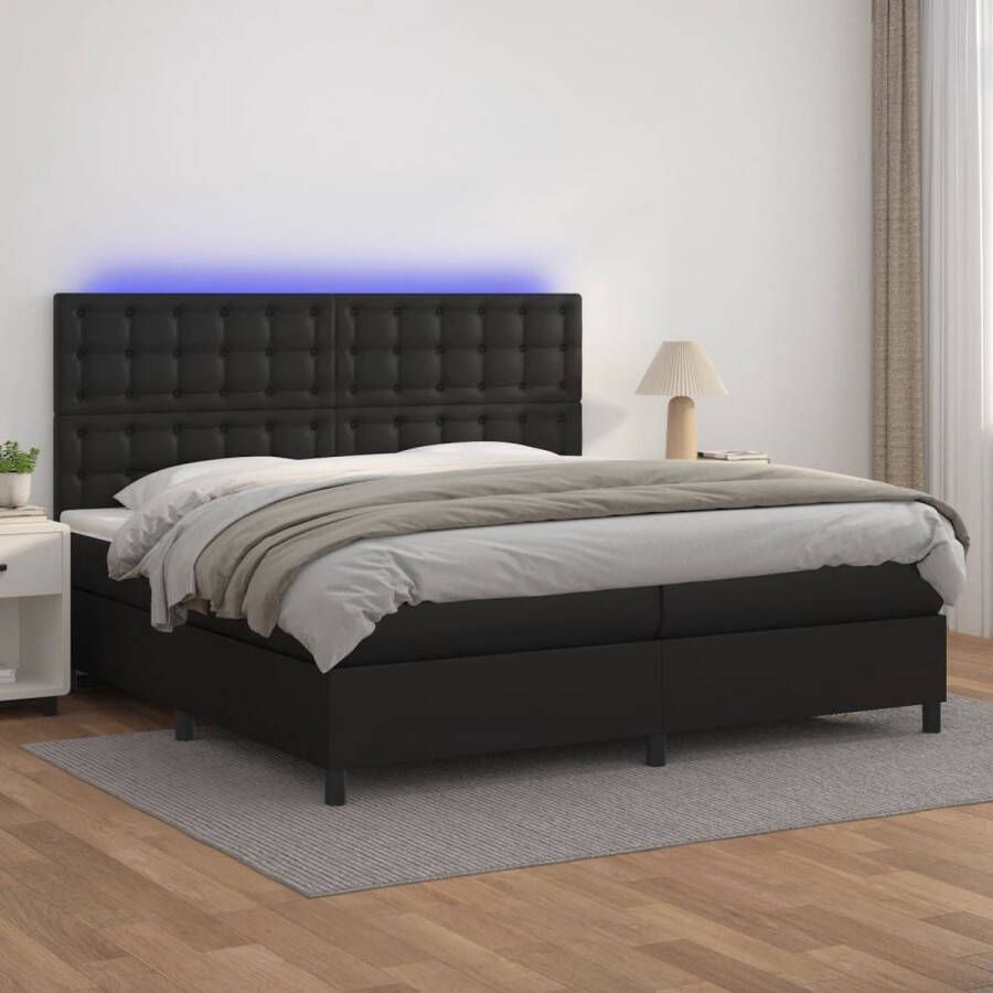 The Living Store Boxspring met matras en LED kunstleer zwart 200x200 cm Boxspring Boxsprings Bed Slaapmeubel Boxspringbed Boxspring Bed Tweepersoonsbed Bed Met Matras Bedframe Ledikant Bed Met LED