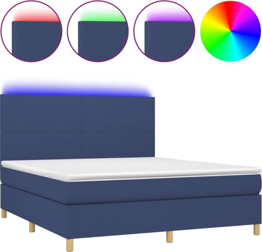 The Living Store Boxspring met matras en LED stof blauw 160x200 cm Bed
