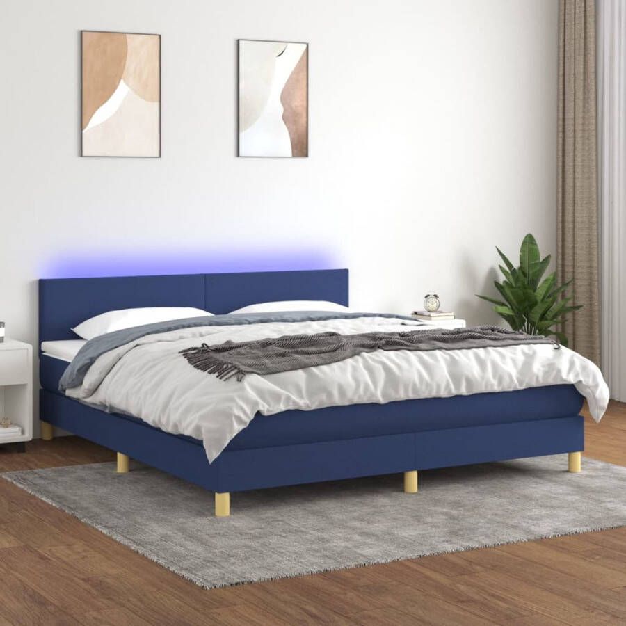 The Living Store Boxspring LED Blauw 203 x 160 x 78 88 cm Inclusief Matras