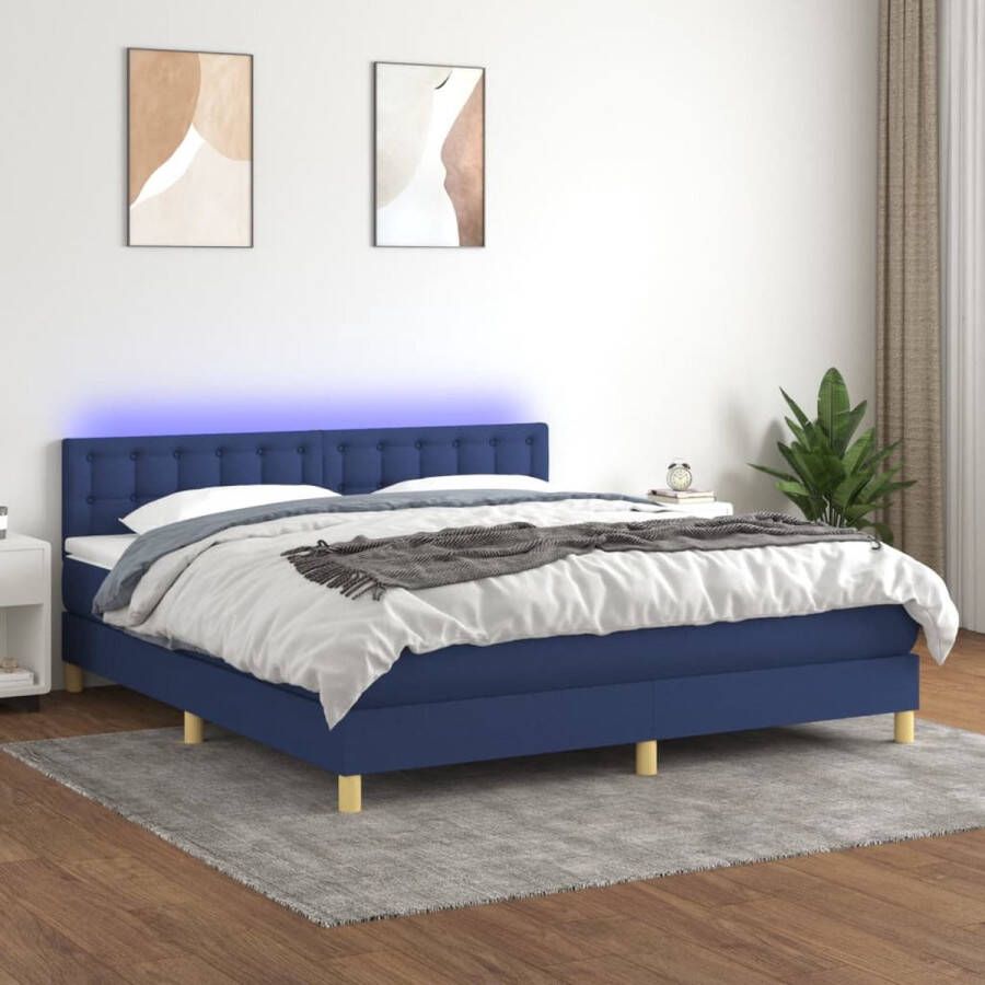 The Living Store Boxspring met matras en LED stof blauw 180x200 cm Boxspring Boxsprings Bed Slaapmeubel Boxspringbed Boxspring Bed Tweepersoonsbed Bed Met Matras Bedframe Ledikant Bed Met LED