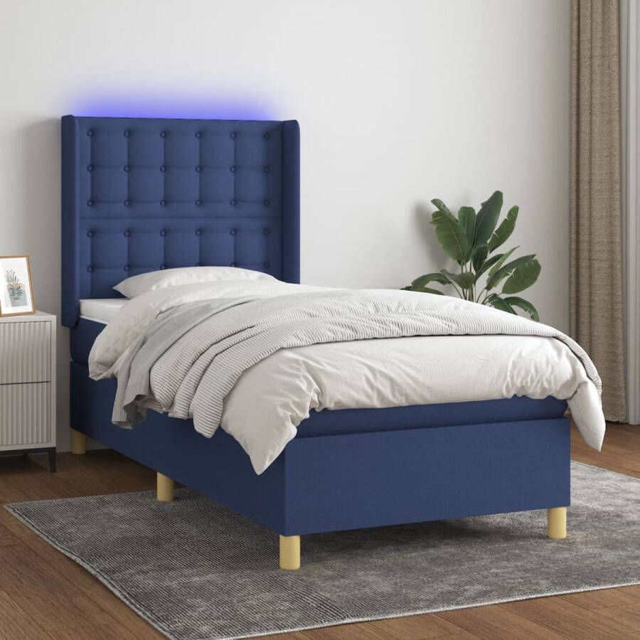 The Living Store Boxspring met matras en LED stof blauw 80x200 cm Bed