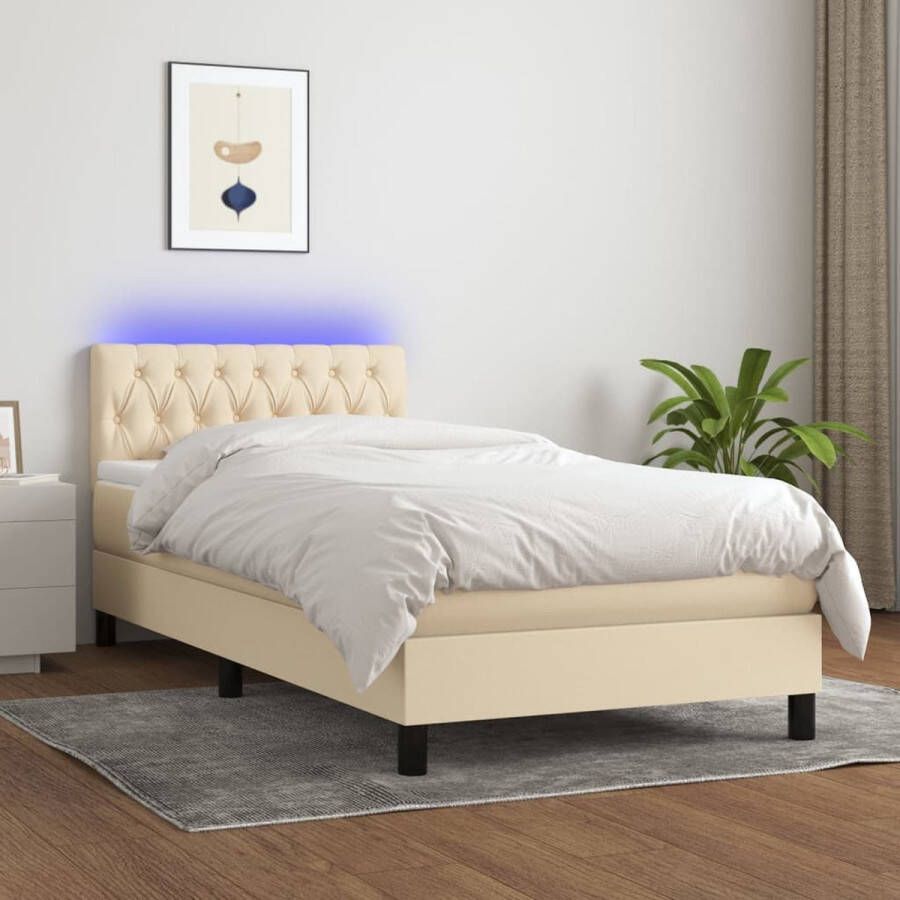 The Living Store Boxspring met matras en LED stof crèmekleurig 100x200 cm Bed