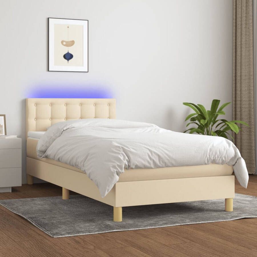 The Living Store Boxspring met matras en LED stof crèmekleurig 80x200 cm Bed
