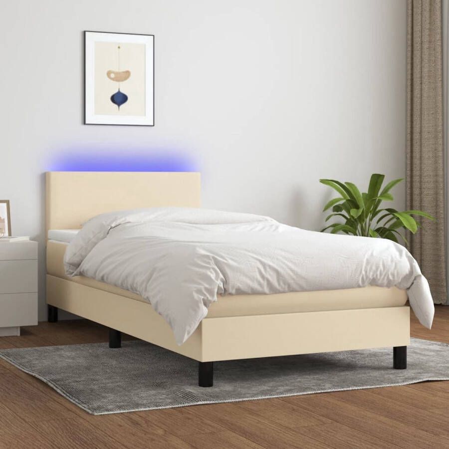 The Living Store Boxspring met matras en LED stof crèmekleurig 90x190 cm Bed