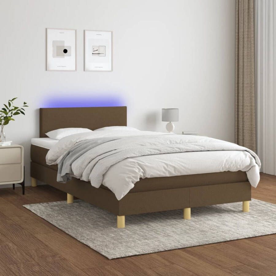The Living Store Boxspring Bed donkerbruin 203 x 120 x 78 88 cm verstelbaar hoofdbord LED-verlichting pocketvering matras huidvriendelijk topmatras