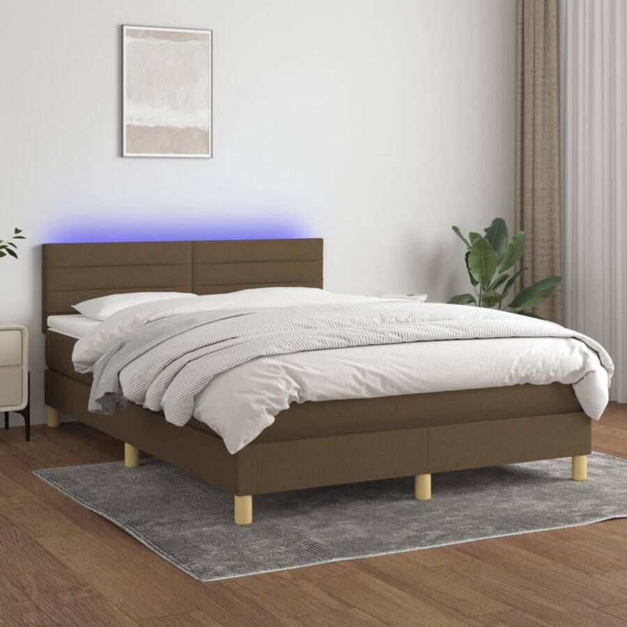 The Living Store Boxspring met matras en LED stof donkerbruin 140x190 cm Boxspring Boxsprings Bed Slaapmeubel Boxspringbed Boxspring Bed Tweepersoonsbed Bed Met Matras Bedframe Ledikant Bed Met LED