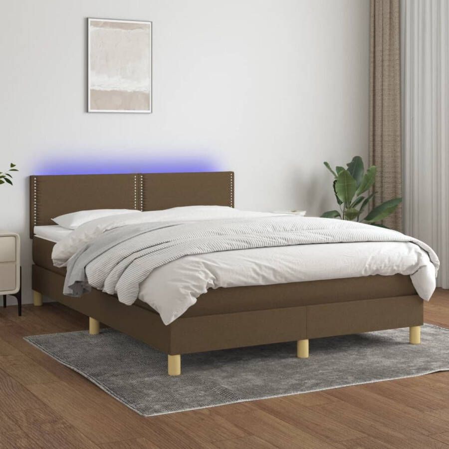 The Living Store Bed Boxspring LED Donkerbruin 203 x 144 cm Pocketvering matras
