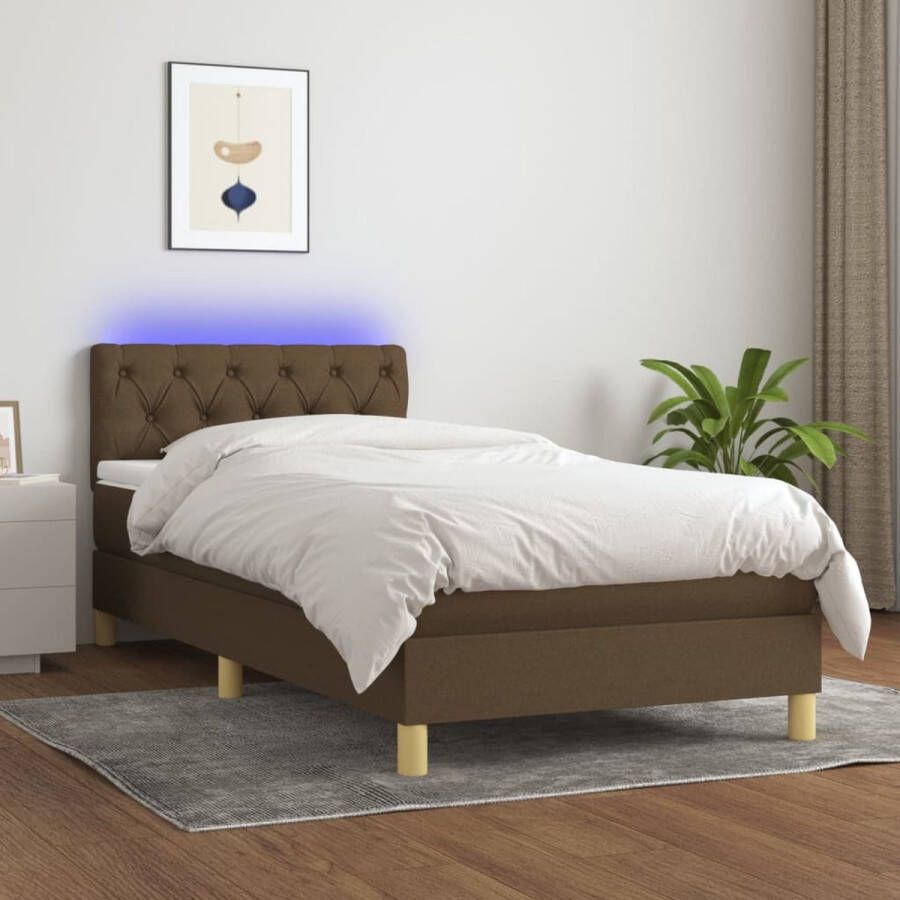 The Living Store Boxspring Dark Brown LED 203x80x78 88cm Breathable Durable Fabric Adjustable Headboard Colorful LED Lighting Pocket Spring Mattress Skin-Friendly Topper USB Port Easy Assembly