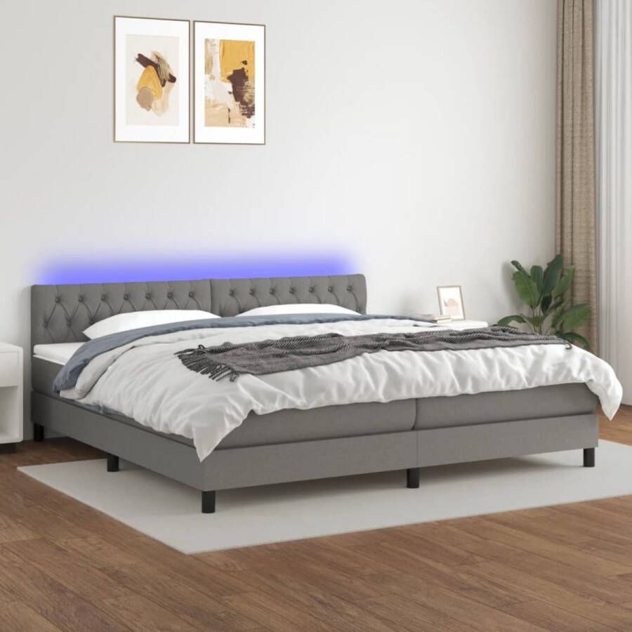 The Living Store Boxspring met matras en LED stof donkergrijs 200x200 cm Boxspring Boxsprings Bed Slaapmeubel Boxspringbed Boxspring Bed Tweepersoonsbed Bed Met Matras Bedframe Ledikant Bed Met LED - Foto 1