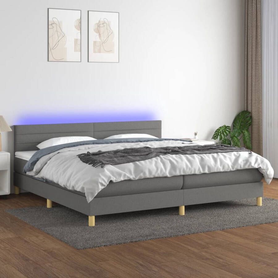 The Living Store Boxspring met matras en LED stof donkergrijs 200x200 cm Bed