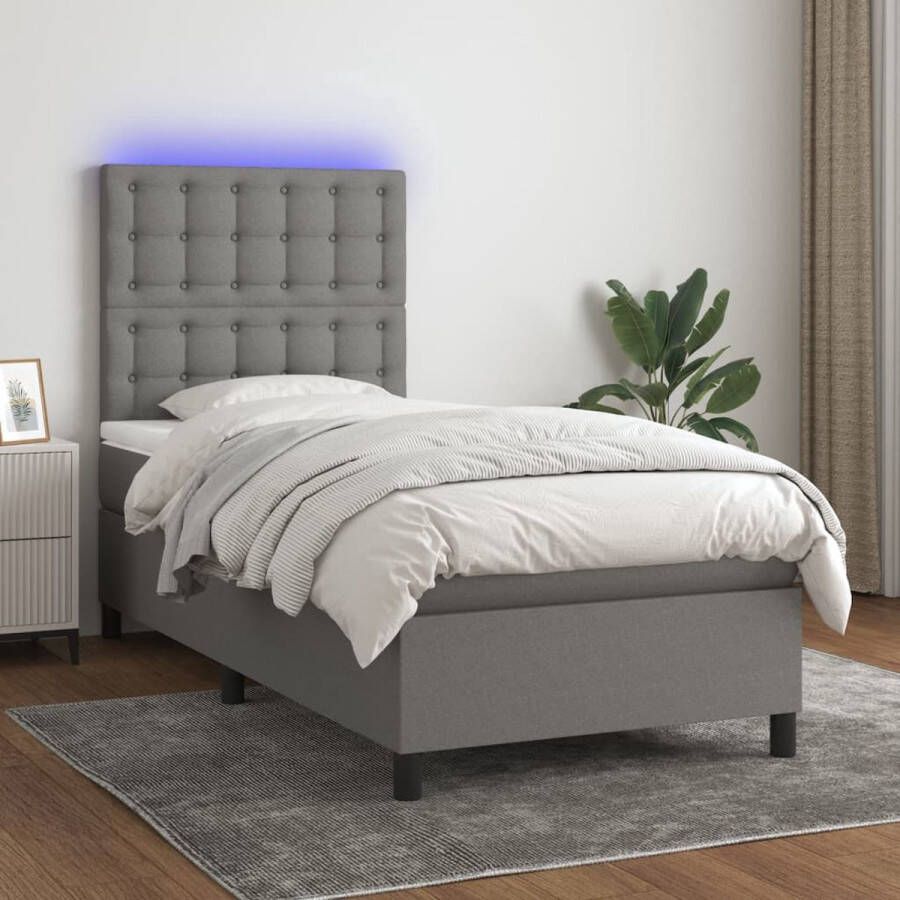 The Living Store Boxspring Bed LED Donkergrijs 203x80x118 128 cm Pocketvering matras Huidvriendelijk topmatras Inclusief LED-strip