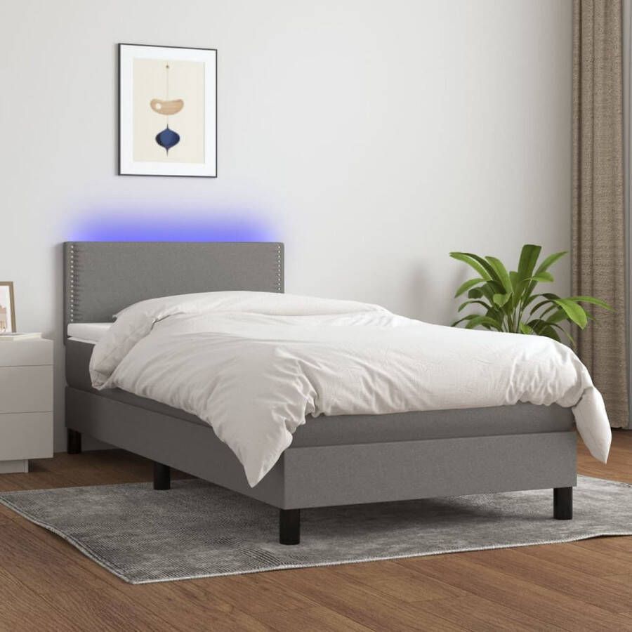 The Living Store Boxspring met matras en LED stof donkergrijs 80x200 cm Boxspring Boxsprings Bed Slaapmeubel Boxspringbed Boxspring Bed Tweepersoonsbed Bed Met Matras Bedframe Ledikant Bed Met LED