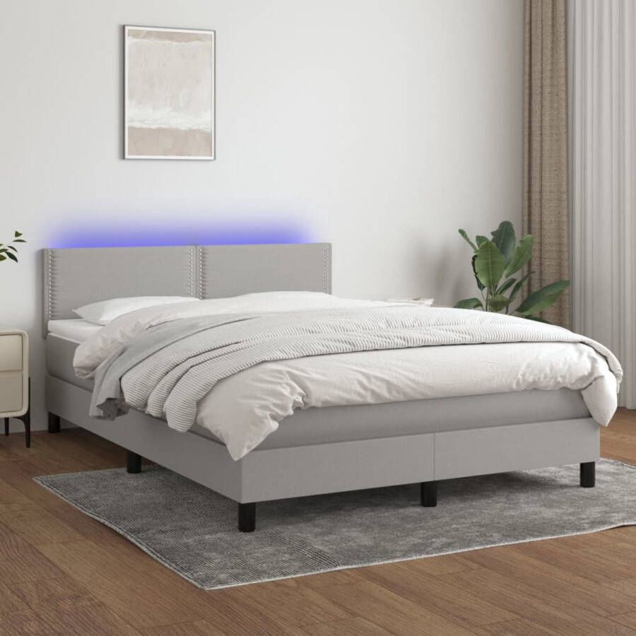 The Living Store Boxspring met matras en LED stof lichtgrijs 140x190 cm Boxspring Boxsprings Bed Slaapmeubel Boxspringbed Boxspring Bed Tweepersoonsbed Bed Met Matras Bedframe Ledikant Bed Met LED