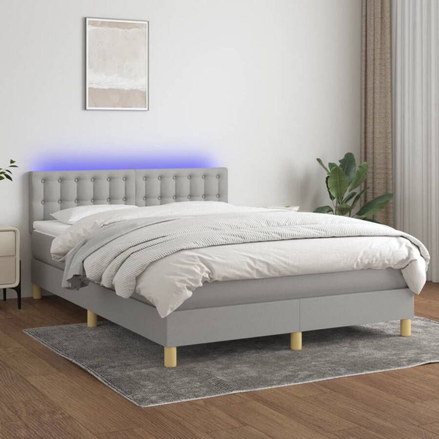 The Living Store Boxspring LED 140 x 200 cm Lichtgrijs Pocketvering Huidvriendelijk Boxspring Led Bed Tweepersoonsbed Grijs Bed Pocketed Spring Mattress