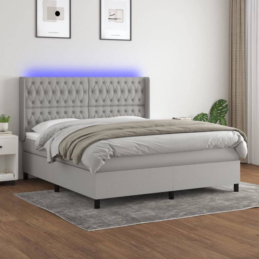 The Living Store Boxspring met matras en LED stof lichtgrijs 160x200 cm Bed