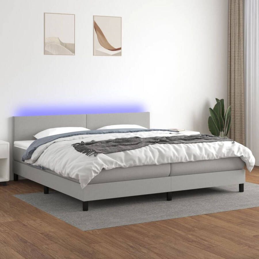 The Living Store Boxspring Lichtgrijs Bed 203x200x78 88cm LED Pocketvering Matras Huidvriendelijk Topmatras Inclusief Montagehandleiding