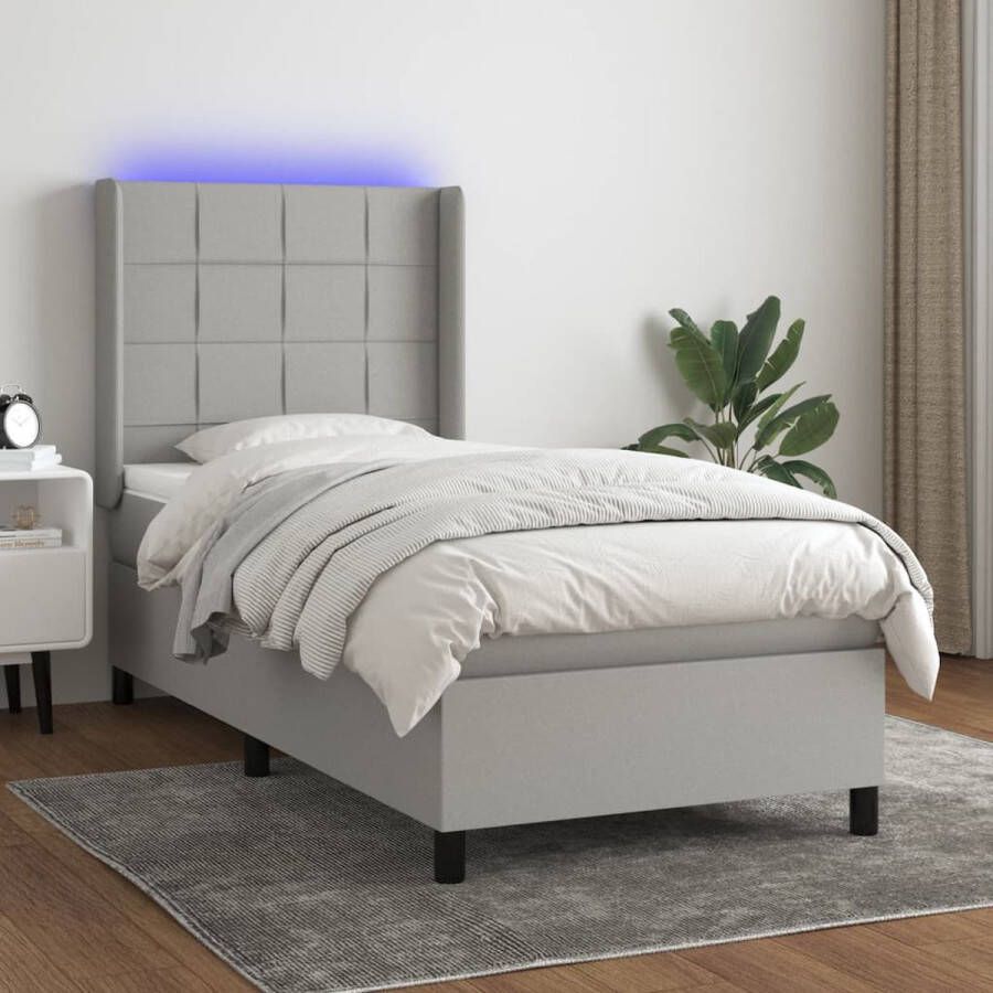 The Living Store Boxspring met matras en LED stof lichtgrijs 80x200 cm Bed