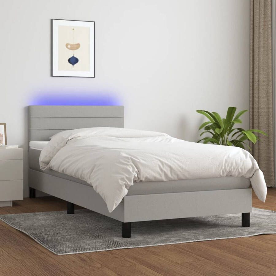 The Living Store Boxspring met matras en LED stof lichtgrijs 90x190 cm Boxspring Boxsprings Bed Slaapmeubel Boxspringbed Boxspring Bed Tweepersoonsbed Bed Met Matras Bedframe Ledikant Bed Met LED