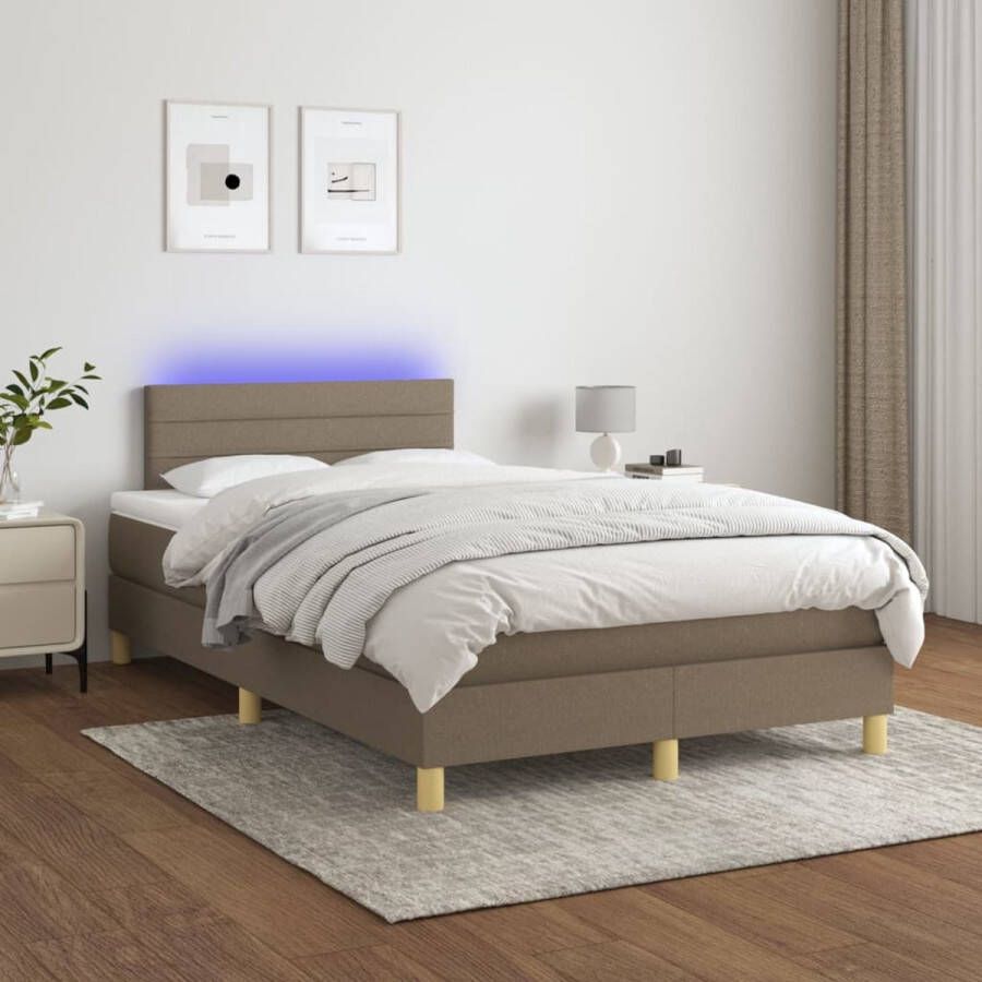 The Living Store Boxspring met matras en LED stof taupe 120x200 cm Boxspring Boxsprings Bed Slaapmeubel Boxspringbed Boxspring Bed Tweepersoonsbed Bed Met Matras Bedframe Ledikant Bed Met LED