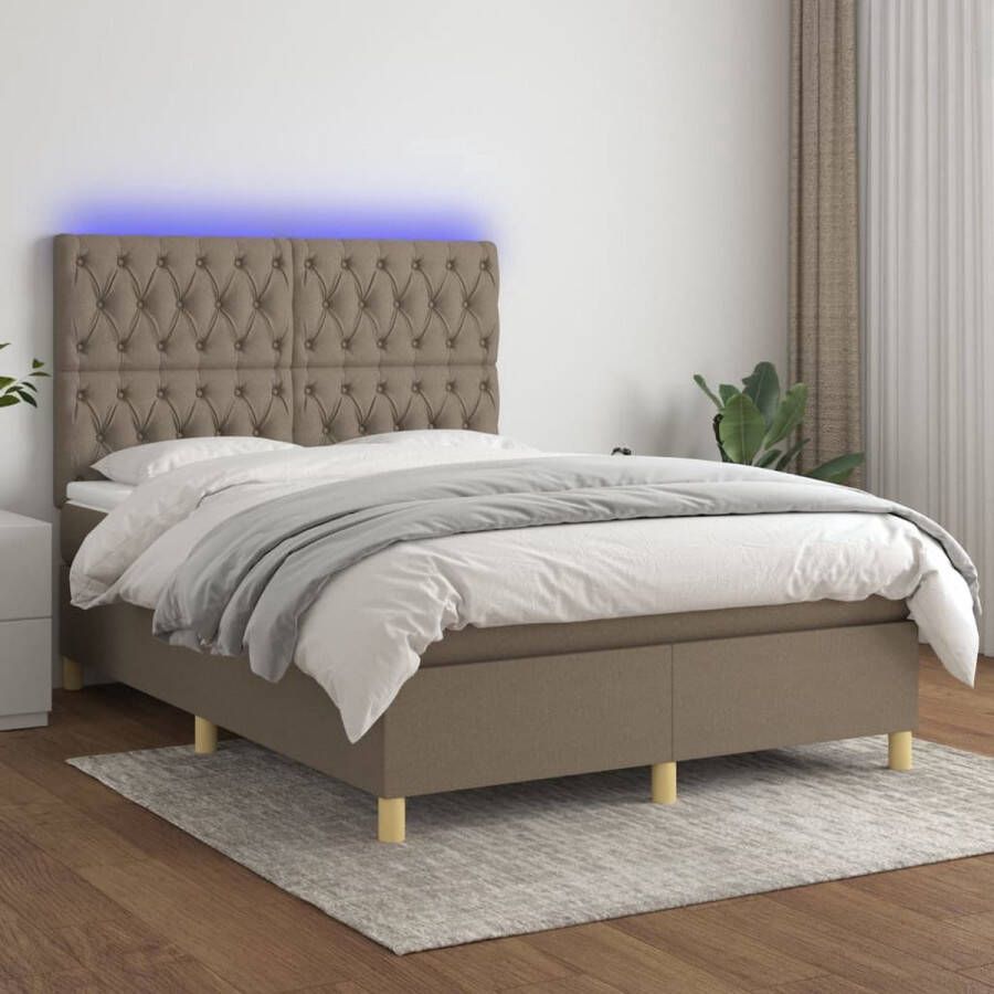 The Living Store Boxspring Bed LED Taupe 193 x 144 x 118 128 cm Pocketvering