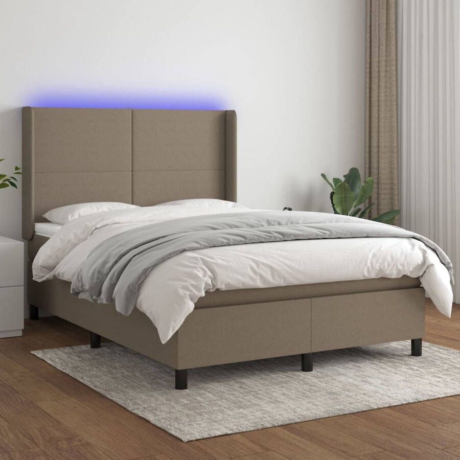 The Living Store Boxspring Bed LED Pocketvering Matras Huidvriendelijk 140x190 cm Taupe