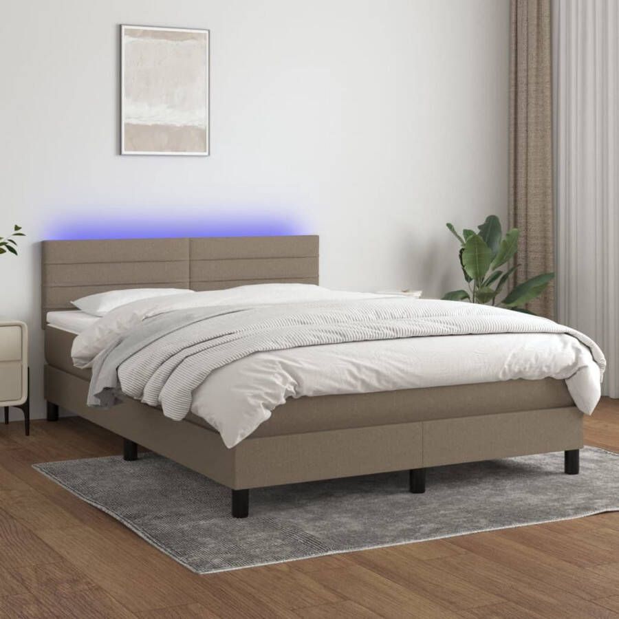 The Living Store Boxspring met matras en LED stof taupe 140x200 cm Boxspring Boxsprings Bed Slaapmeubel Boxspringbed Boxspring Bed Tweepersoonsbed Bed Met Matras Bedframe Ledikant Bed Met LED