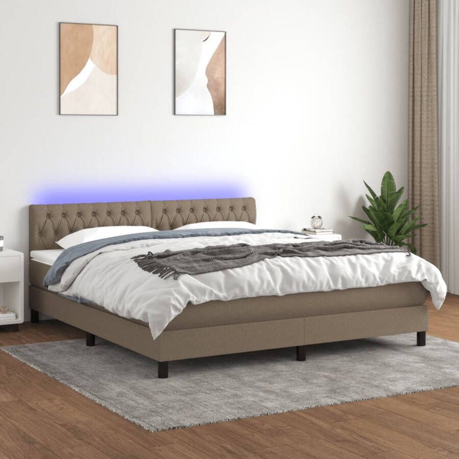 The Living Store Boxspring met matras en LED stof taupe 160x200 cm Bed