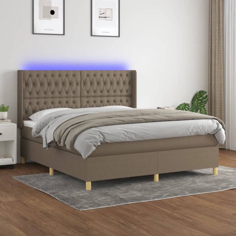The Living Store Boxspring Bed Pocketvering Matras LED Verlichting 203 x 183 x 118 128 cm Taupe USB