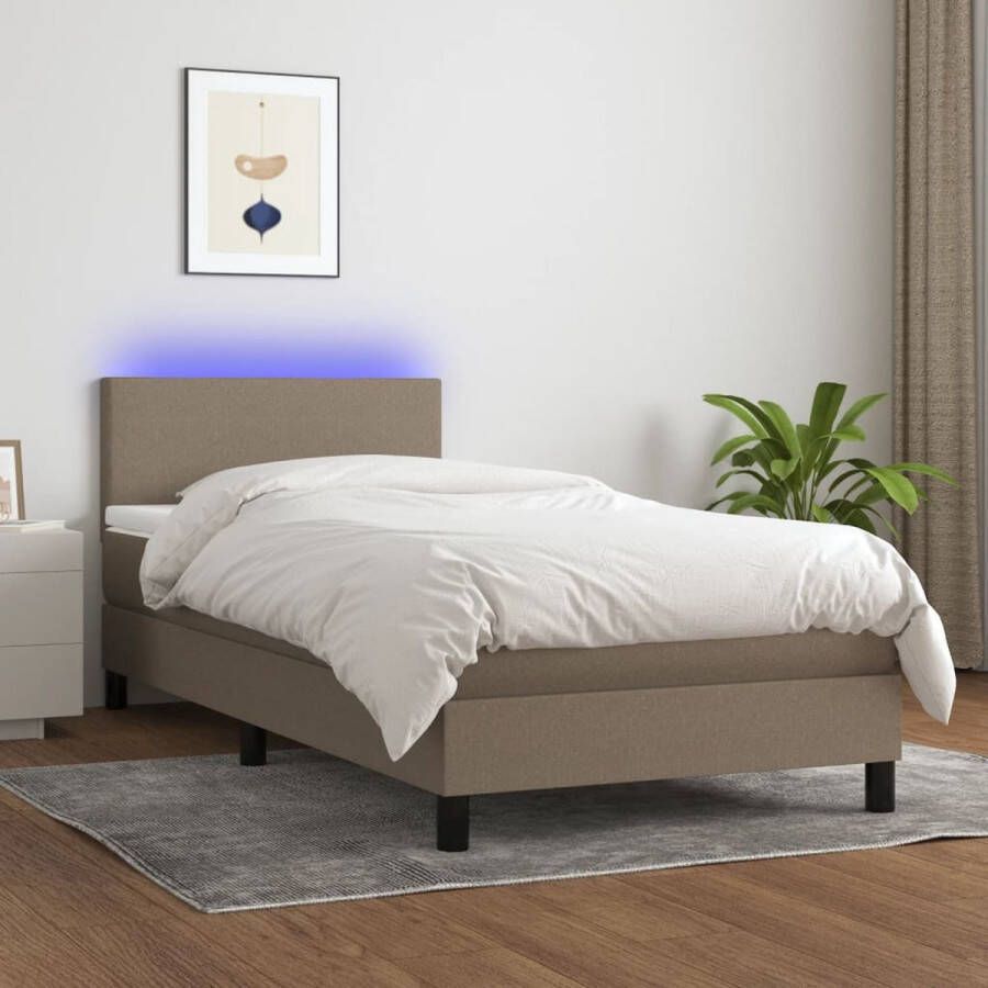 The Living Store Boxspring met matras en LED stof taupe 90x190 cm Boxspring Boxsprings Bed Slaapmeubel Boxspringbed Boxspring Bed Tweepersoonsbed Bed Met Matras Bedframe Ledikant Bed Met LED