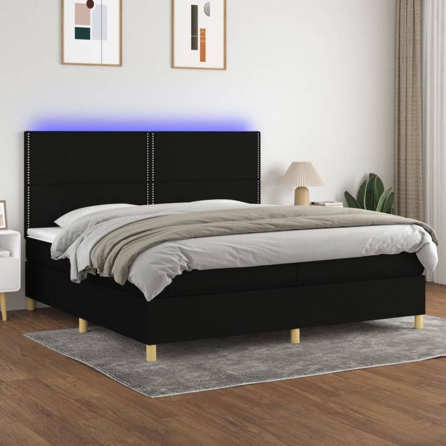 The Living Store Boxspring met matras en LED stof zwart 200x200 cm Boxspring Led Boxspring Elektrisch Bed Verstelbare Boxspring Comfort Bed