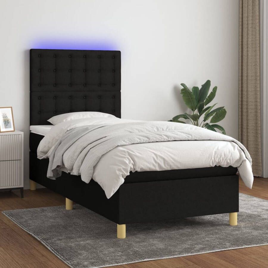 The Living Store Boxspring met matras en LED stof zwart 90x190 cm Bed