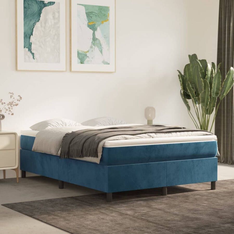 The Living Store Boxspring met matras fluweel donkerblauw 140x190 cm Bed