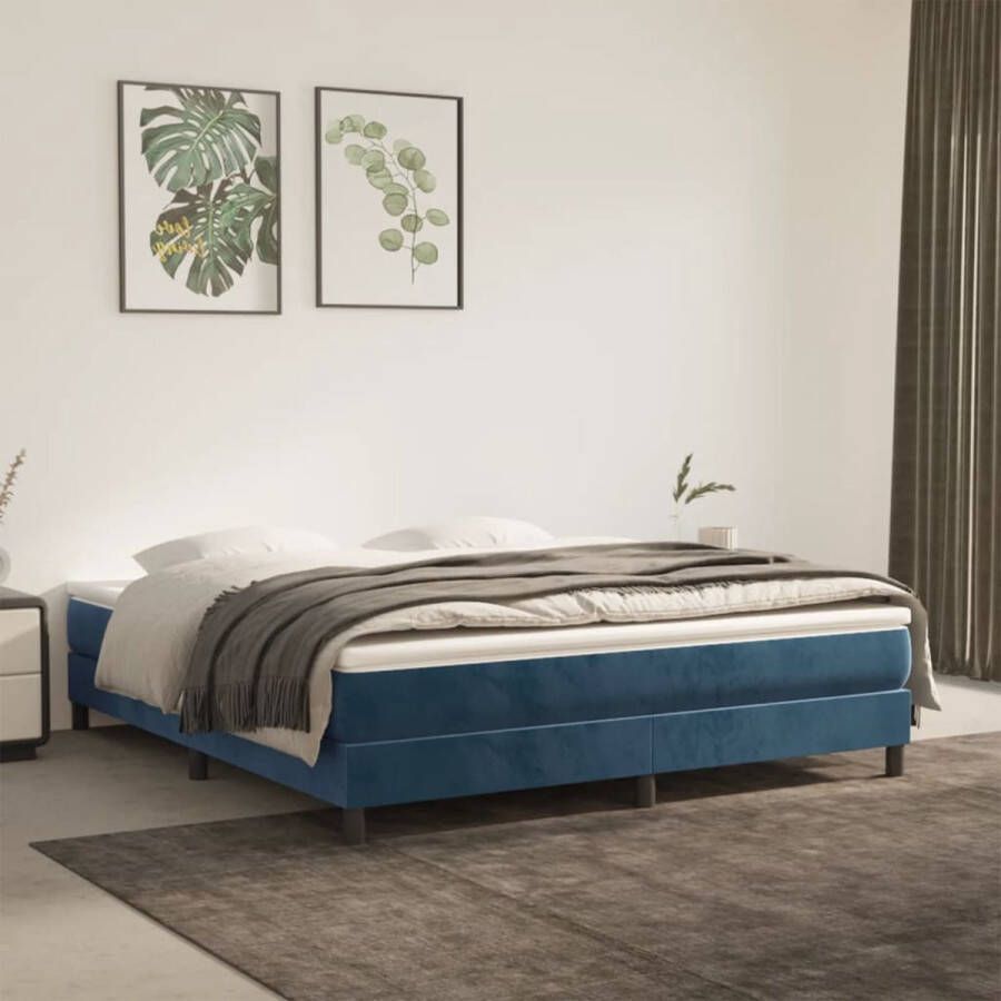 The Living Store Boxspring met matras fluweel donkerblauw 160x200 cm Bed